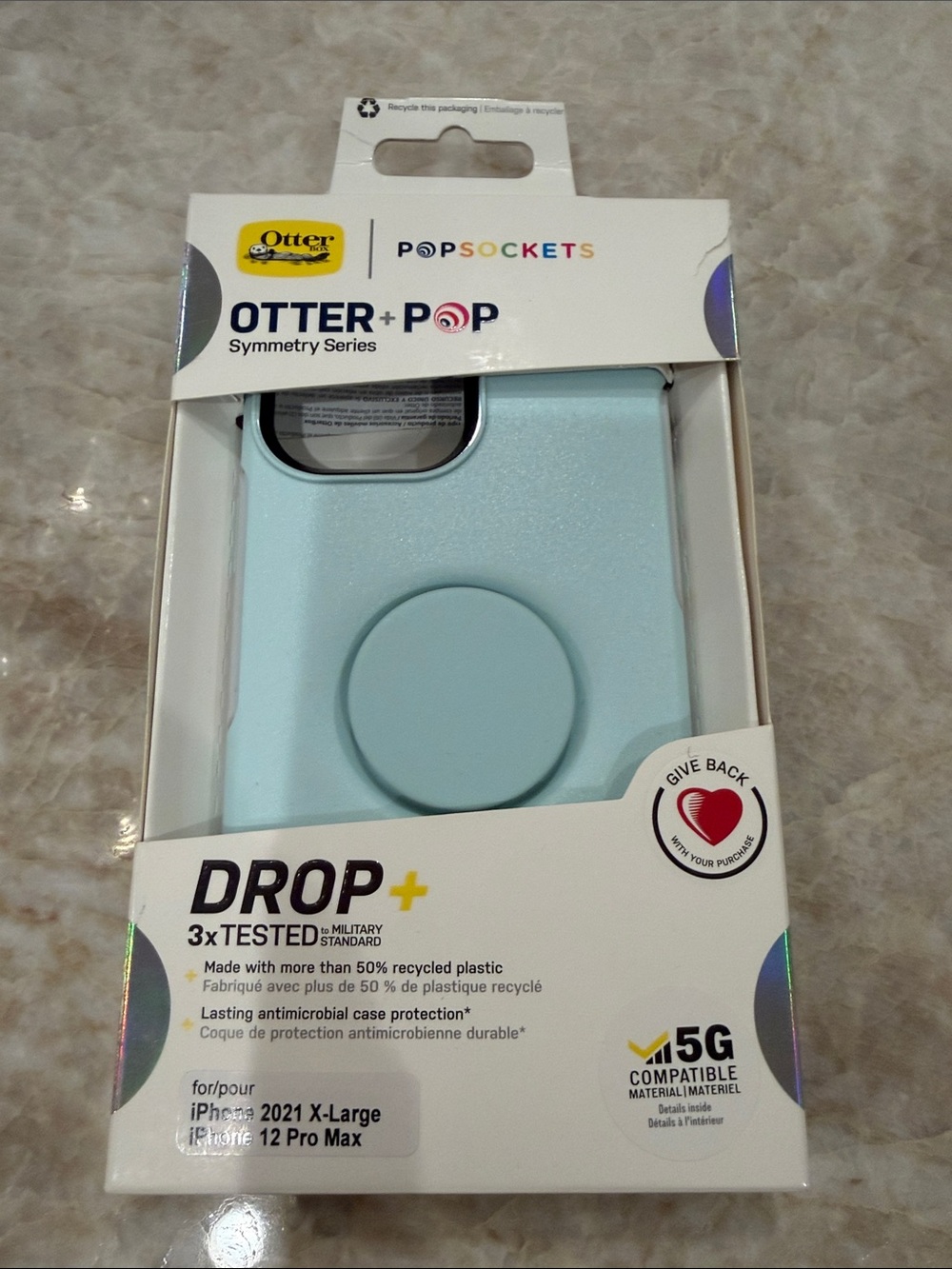 Otter + Pop Symmetry Series Drop+ Case with PopSocket for iPhone - Light Blue